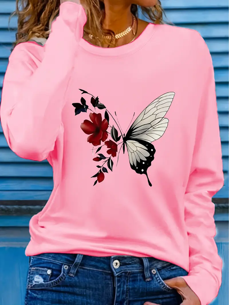 

Women Floral Long Sleeve Tee T-shirt Crew Neck Printing Casual Spring/Fall Graphic Tee Top, Pink, T-Shirts
