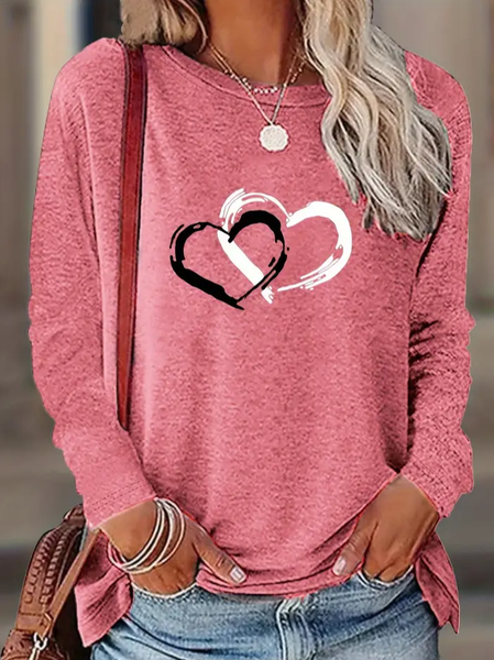 

Women Heart/Cordate Long Sleeve Tee T-shirt Crew Neck Printing Casual Spring/Fall Graphic Tee Top, Pink, T-Shirts