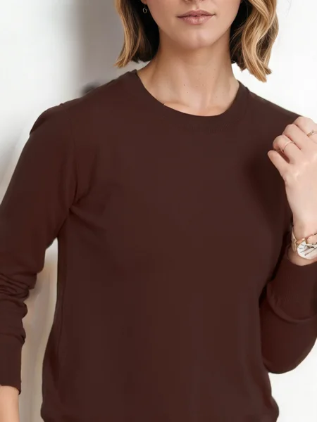

Women Plain Split Joint Spring/Fall Street Long Sleeve Crew Neck Sweater, Coffee, Sweaters