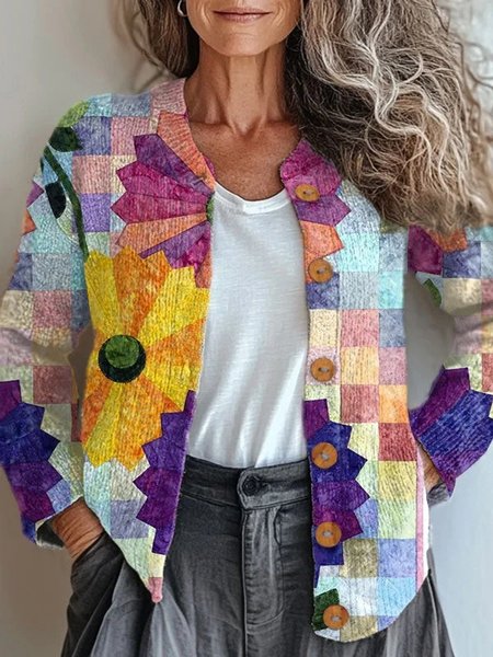

Women Knitted Geometric Long Sleeve Comfy Vintage Cardigan, Color4, Cardigans