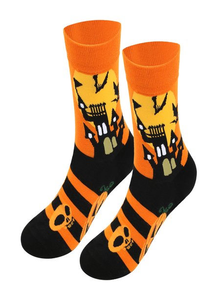 

Halloween Plus Size Cotton Socks Autumn And Winter New Witch Pumpkin Castle Mid-tube Socks, Orange, Socks