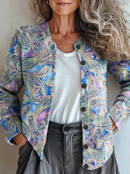 

Women Floral Vintage Spring/Fall Printing Cardigan, Blue, Cardigans