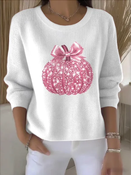 

Women Cotton Plain Long Sleeve Comfy Vintage Sweater, White, Sweaters