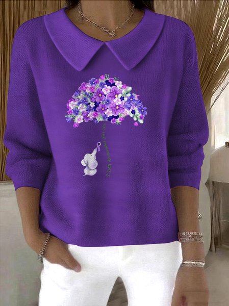 

Women Cotton Floral Long Sleeve Comfy Casual Sweater, Purple, Sweaters