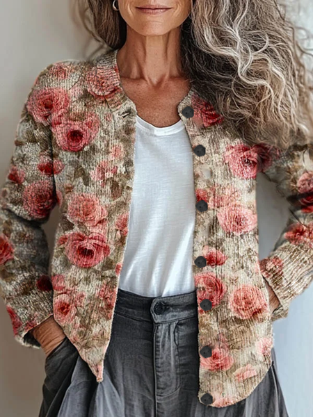 

Women Floral Vintage Spring/Fall Printing Cardigan, Pink, Cardigans