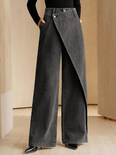 

Casual Denim Irregular Craftsmanship Jeans, Black-grey, Jeans