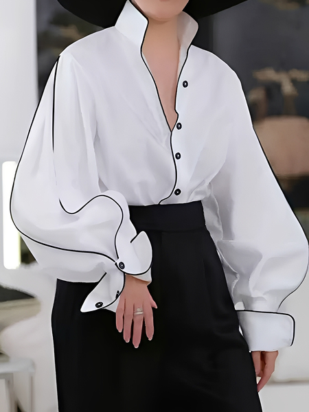 Urban Color Block Stand Collar Shirt