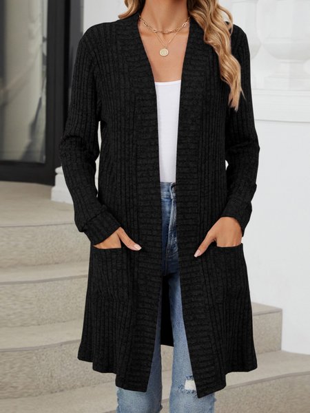 Lady Romance Wrap Rayon Pocket Autumn And Winter Long Solid Color Long Sleeve Loose Cardigan
