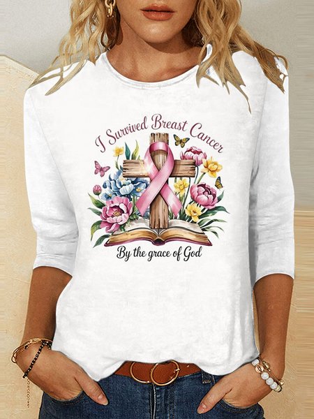 

Vintage Floral Crew Neck Long Sleeve T-shirt, White, T-shirts