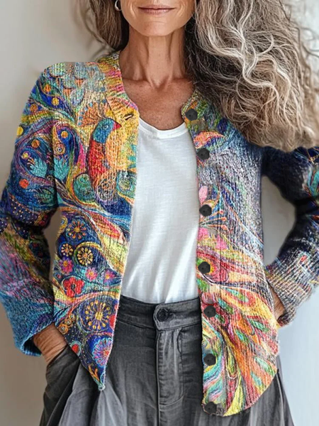 

Women Abstract Vintage Spring/Fall Printing Cardigan, As picture, Cardigans