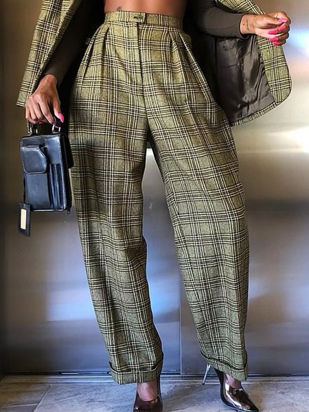 

Urban Plaid Straight Pants, Green, Pants