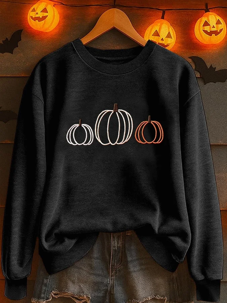 

Women Halloween (pumpkin) Crew Neck Printing Casual Spring/Fall Long Sleeve Sweatshirt, Black, Sweatshirts & Hoodies