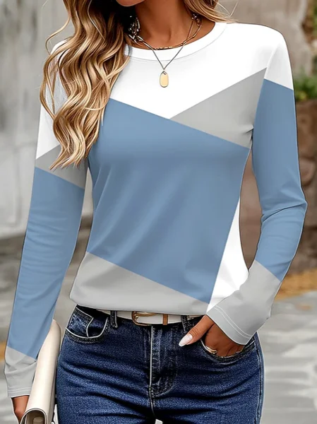 

Women Abstract Long Sleeve Tee T-shirt Crew Neck Printing Casual Spring/Fall Graphic Tee Top, Blue, T-Shirts