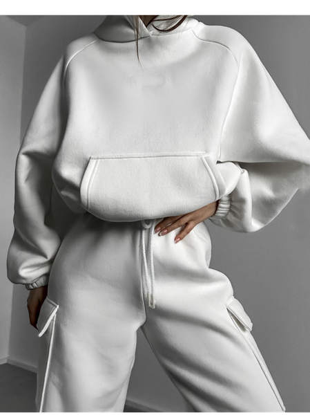 

Women Plain Two-Piece Set Daily Long Sleeve Casual Spring/Fall Top With Pants Matching Set, White, Sets