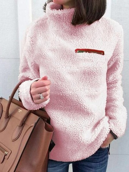 

Women Plain Split Joint Winter Casual Long Sleeve Crew Neck Cotton Sweater, Pink, Sweaters