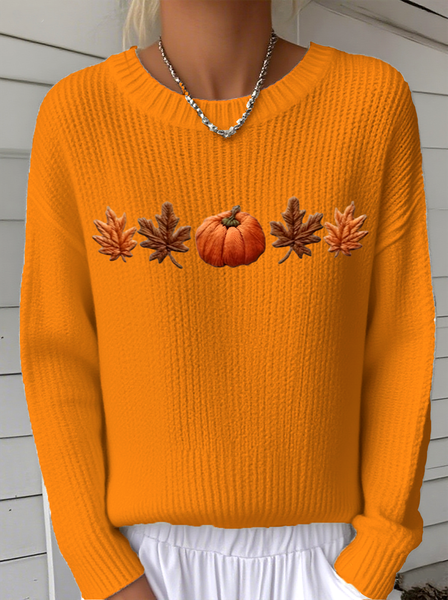 

Women Halloween Long Sleeve Comfy Vintage Sweater, Orange, Sweaters