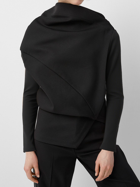 

Casual Plain Stand Collar Blouse, Black, Blouses and Shirts