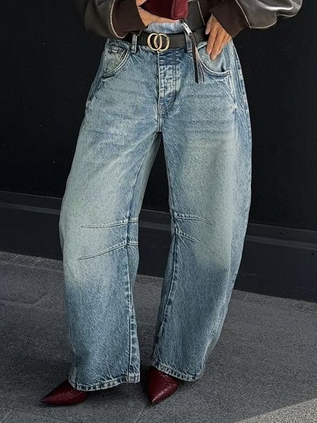 

Loose Urban Denim Jeans With No Belt, Denim blue, Jeans