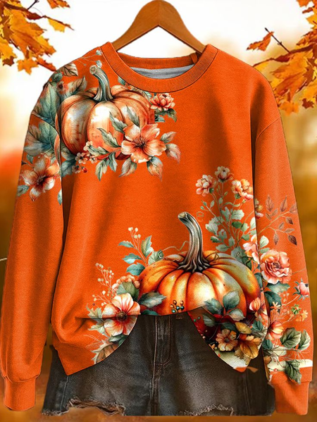 

Women Floral Crew Neck Printing Casual Spring/Fall Long Sleeve Sweatshirt, Orange, Sweatshirts & Hoodies