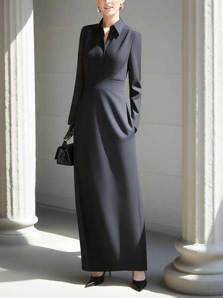 

Urban Plain Shirt Collar Maxi Dress, Black, Maxi Dresses