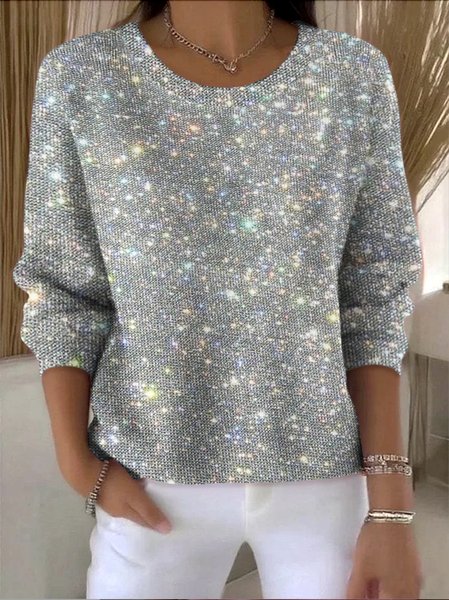 

Women Halloween Spring/Fall Vintage Long Sleeve Crew Neck Cotton Sweater, Silver, Sweaters