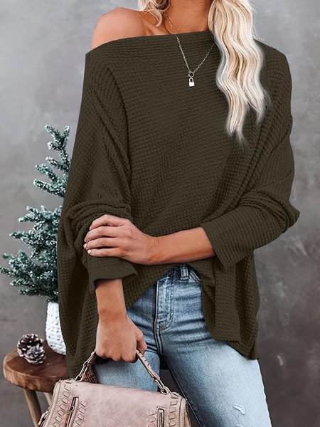 

Casual Plain Cold Shoulder Blouse, Army green, Long Sleeves
