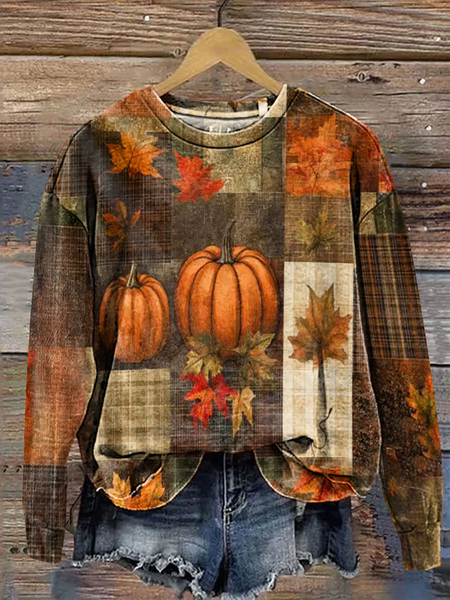

Women Maple Leaf Crew Neck Printing Casual Spring/Fall Long Sleeve Sweatshirt, Brown, Sweatshirts & Hoodies