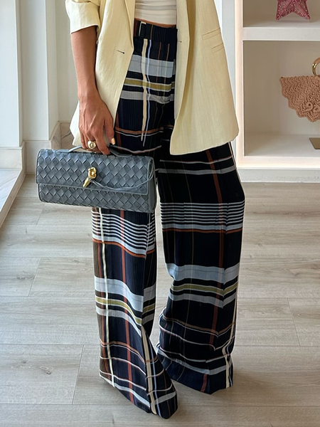 

Casual Plaid Straight Pants, As picture, Pants