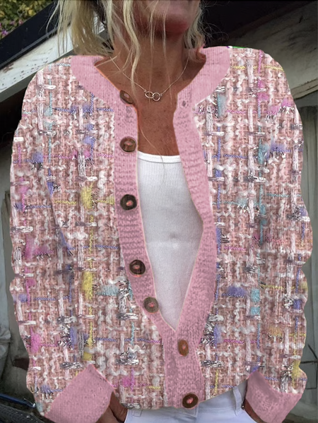 

Women Wool/Knitting Color Block Long Sleeve Comfy Casual Cardigan, Pink, Lingeries