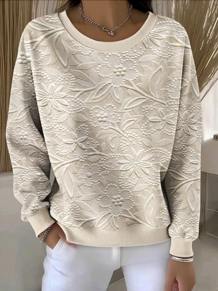 

Casual Crew Neck Floral Sweatshirt, Khaki, Hoodies & Sweatshirts