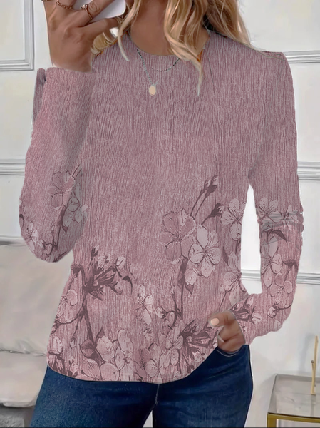 

Women Floral Long Sleeve Tee T-shirt Crew Neck Printing Casual Spring/Fall Graphic Tee Top, Pink, T-Shirts