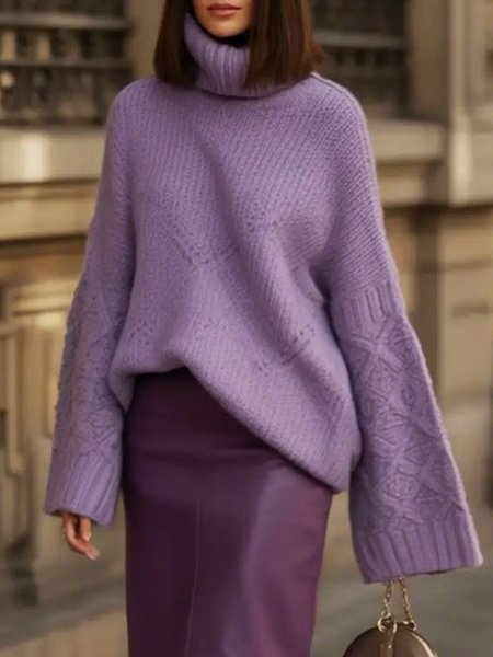 Urban Plain Turtleneck Raglan Sleeves Sweater