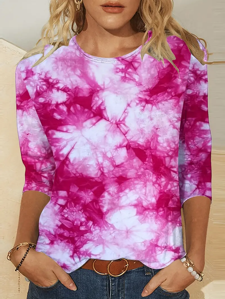 

Women Tie Dye Long Sleeve Tee T-shirt Crew Neck Printing Casual Spring/Fall Graphic Tee Top, Pink, T-Shirts