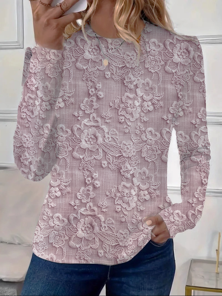 

Women Floral Long Sleeve Tee T-shirt Crew Neck Printing Casual Spring/Fall Graphic Tee Top, Pink, T-Shirts
