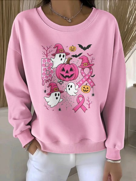 

Casual Crew Neck Halloween Sweatshirt, Pink, Hoodies & Sweatshirts