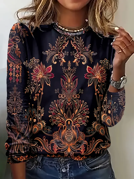 

Women Floral Long Sleeve Tee T-shirt Crew Neck Printing Casual Spring/Fall Graphic Tee Top, Black, T-Shirts