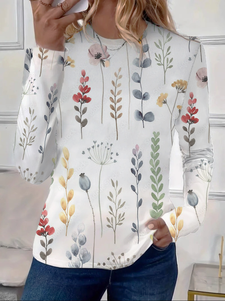 

Women Floral Long Sleeve Tee T-shirt Crew Neck Printing Casual Spring/Fall Graphic Tee Top, White, T-Shirts