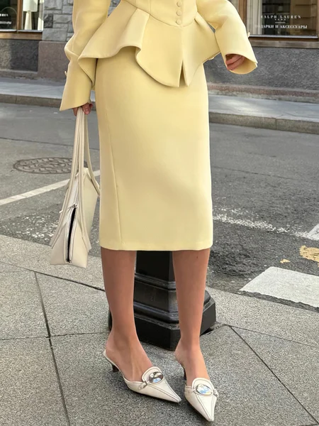 

Urban Plain Midi Skirt, Light yellow, Skirts