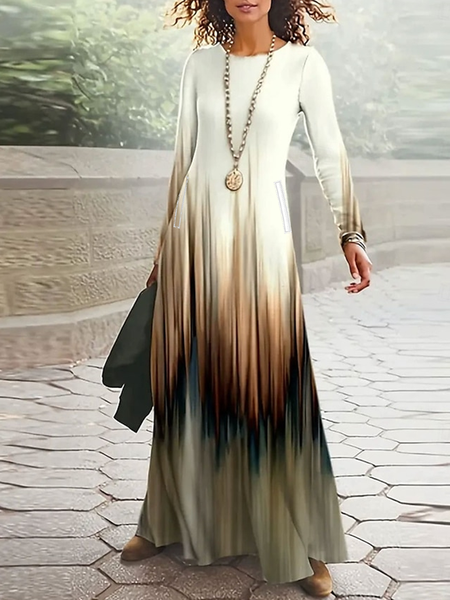 

Women Striped Spring/Fall Dress Crew Neck Long Sleeve A-Line Dress, As picture, Dresses