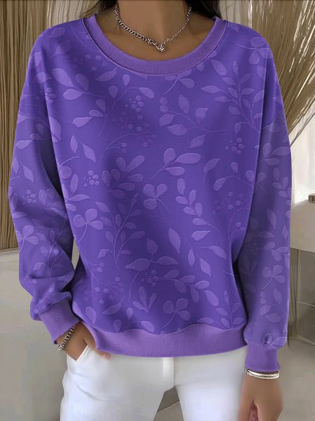 

Casual Crew Neck Floral Sweatshirt, Purple, Hoodies & Sweatshirts