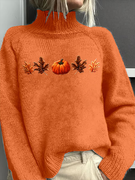 

Women Maple Leaf Long Sleeve Comfy Vintage Printing Sweater, Orange, Sweaters