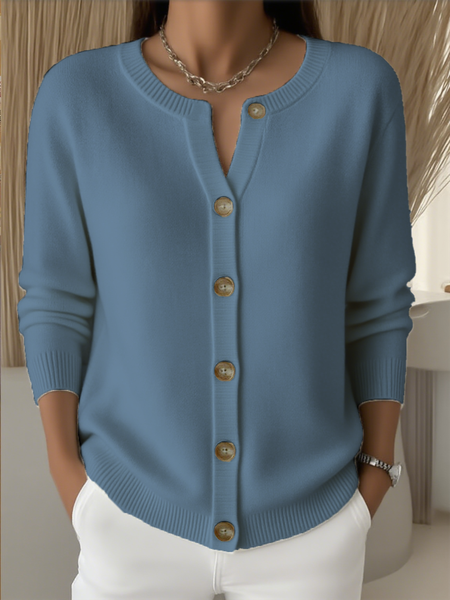 

Casual Crew Neck Plain Cardigan, Blue, Sweaters & Cardigans