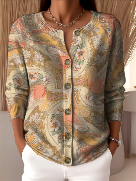 

Women Knitted Floral Long Sleeve Comfy Vintage Cardigan, Color2, Cardigans