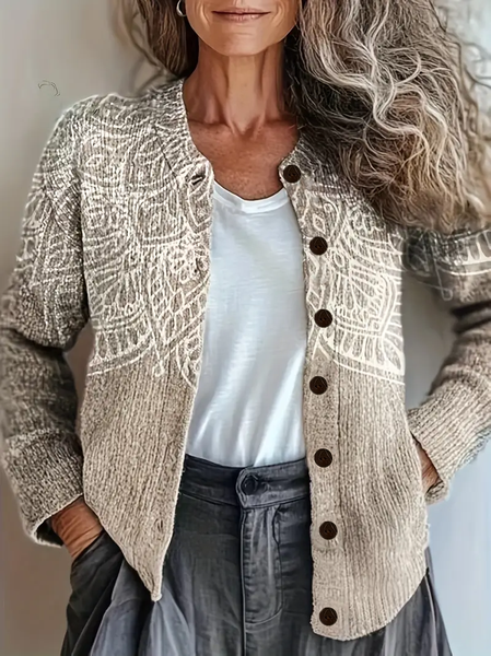 

Women Abstract Vintage Spring/Fall Printing Cardigan, Light khaki, Cardigans