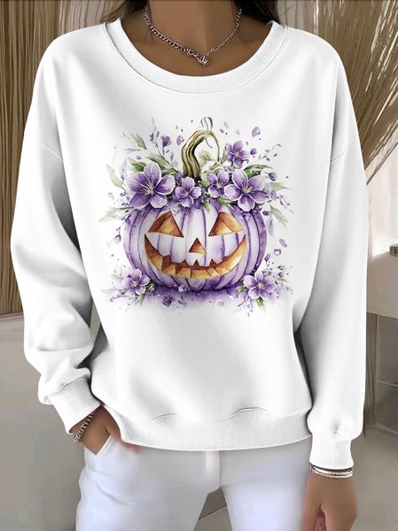 

Casual Crew Neck Floral Sweatshirt, White, Hoodies & Sweatshirts