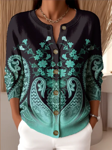 

Women Knitted Paisley Long Sleeve Comfy Vintage Cardigan, Color2, Cardigans