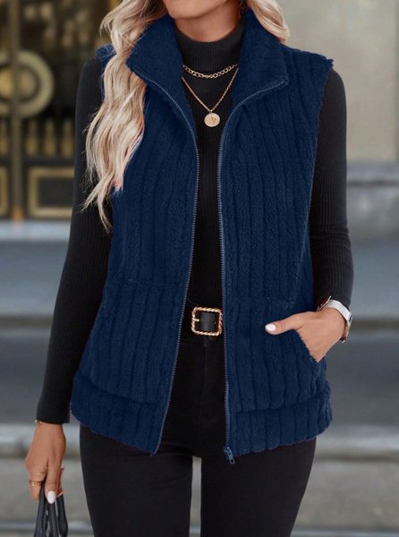 

Women's Autumn And Winter Fashion Casual Simple Sleeveless Versatile Vest Jacket, Blue, Outerwear