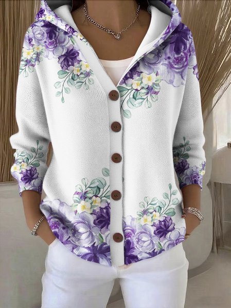 

Women Cotton Floral Long Sleeve Comfy Casual Cardigan, Purple, Sweaters