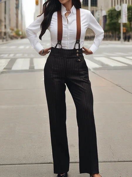 Urban Striped Spaghetti Overall Bib Pants