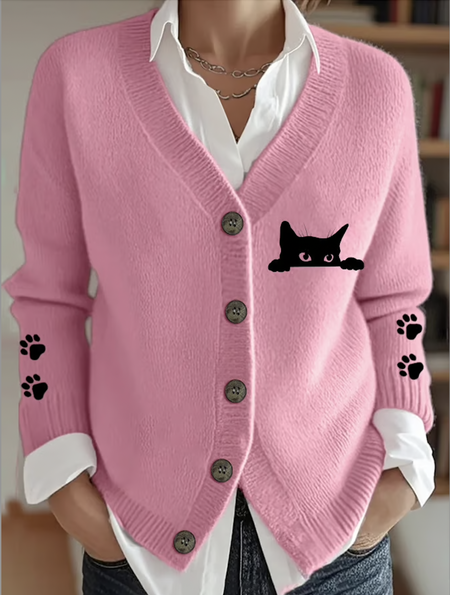 

Women Cotton Animal Long Sleeve Comfy Vintage Cardigan, Pink, Sweaters